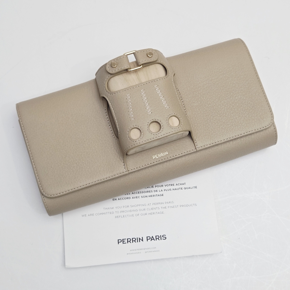 NWT PERRIN PARIS LE CABRIOLET GLOVE CLUTCH BAG - BEIGE / TAUPE